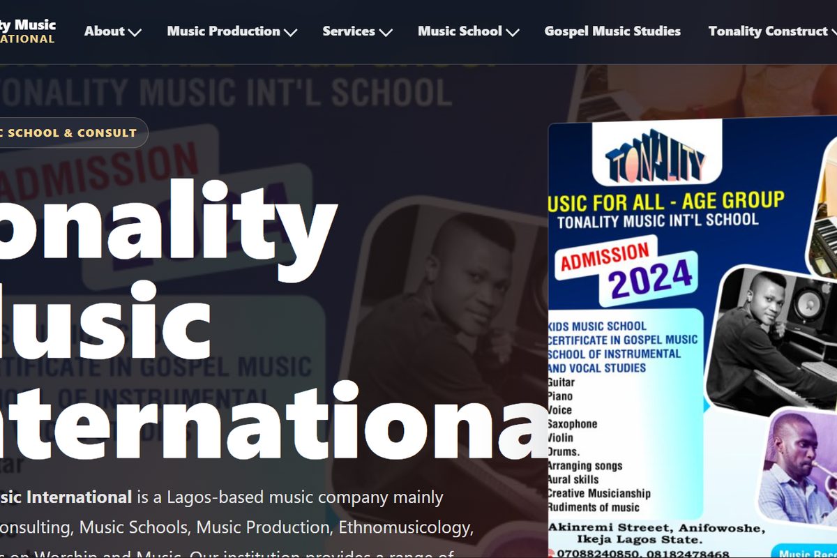 Screenshot of the Tonality Music International website homepage